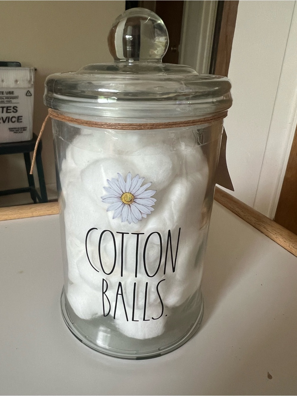 Rae Dunn Glass Canister with Cotton Balls